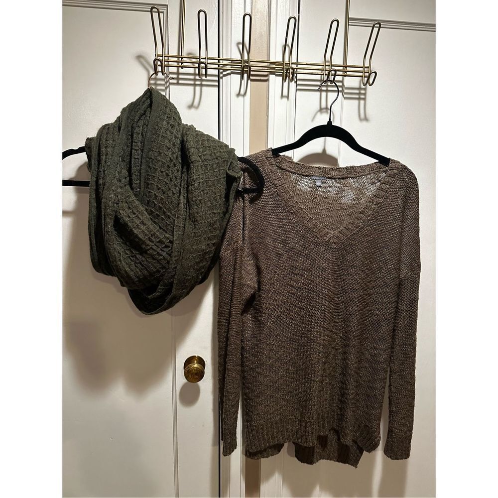 Charlotte Russe Brown Knit Sweater with Matching Olive Scarf Medium